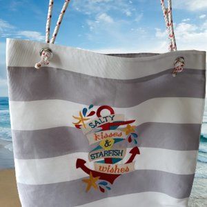 Beach or Pool Tote Grey And White